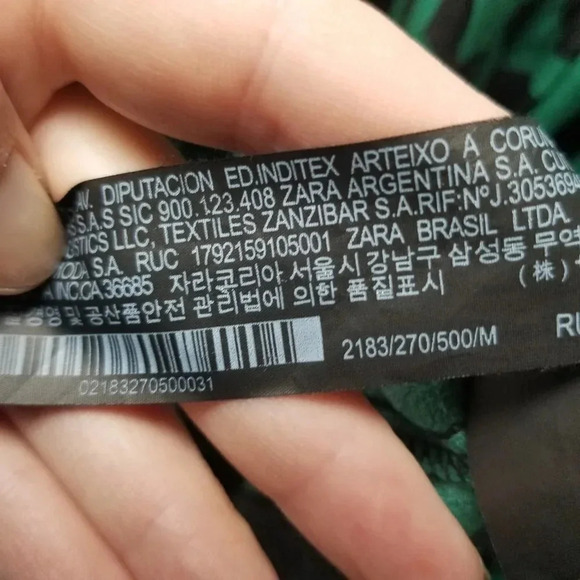 Zara Green Black Print Long Sleeve Midi Dress M - Picture 10 of 12